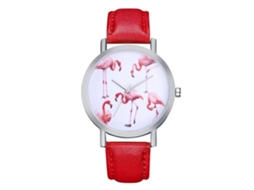 Relógio de Quartzo com Pulseira de Couro Simples Moderno para Menina Decoração (vermelho)
