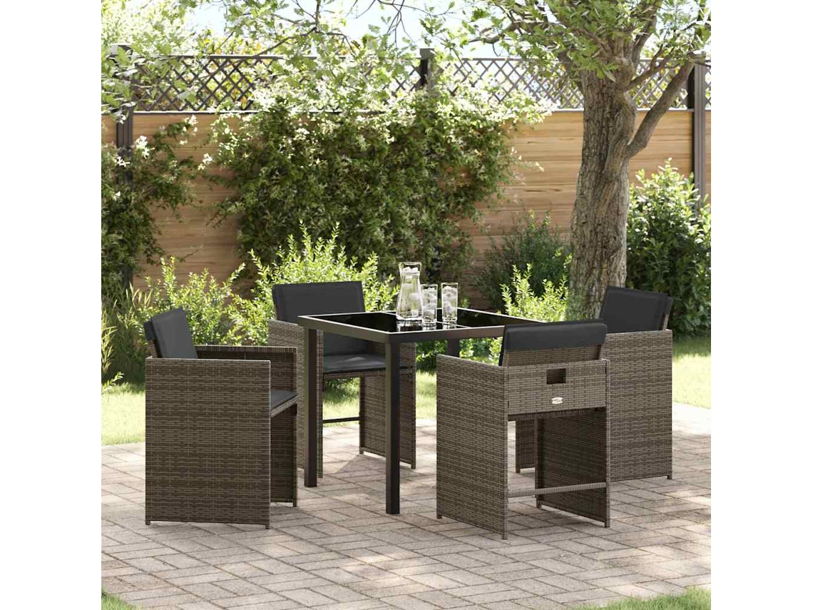 Vidaxl Conjunto de Jantar para Jardim 5 Pcs Cinzeto Vime Pe