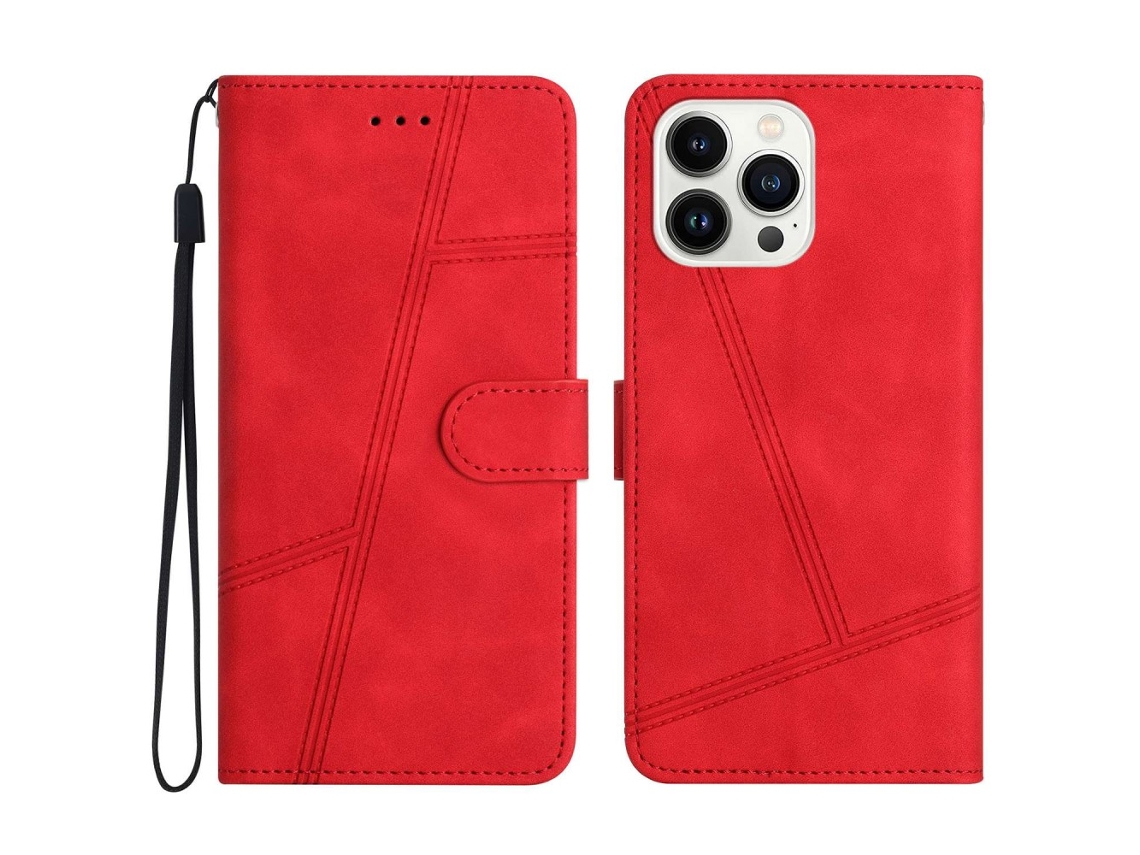 Capa Em Couro Pu Para Apple Iphone 16pro Max Cor Vermelho
