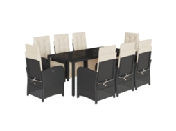 Conjunto de 9 Jantar para Jardim com Almofadões Vime Pe Preto MAISON EXCLUSIVE