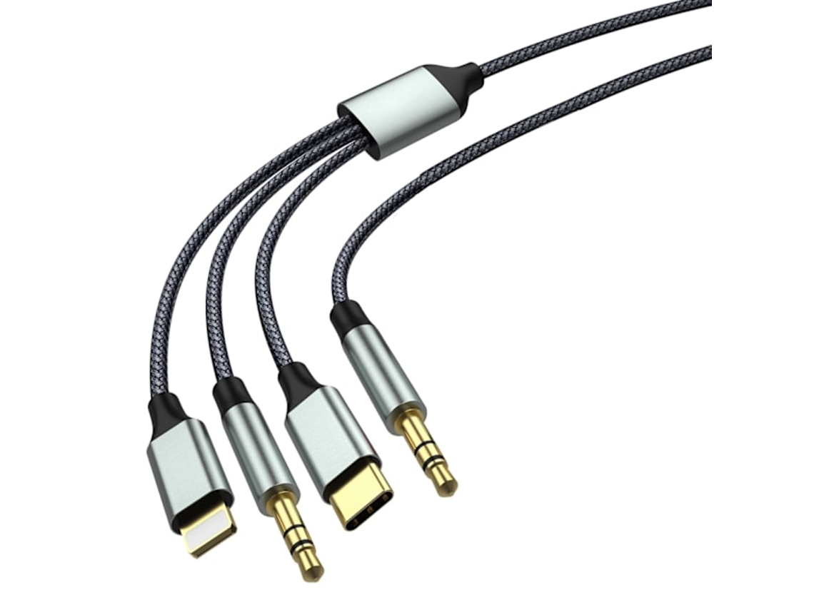 Cabo De Áudio Usb C Para Auxiliar De 2 M Para Carro, Cabo De Nylon De 3,5 Mm, Cabo P10 Para Fones De Ouvido E Smartphones. Aquaforge (cabo 3 Em 1)