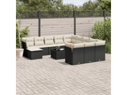 Vidaxl 13 Pcs Conjunto De Sofás De Jardim Com Almofadões Vime Pe Preto
