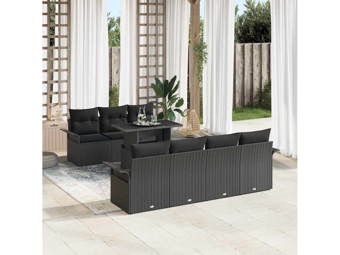 Vidaxl Conjunto De Sofá De Jardim 8 Unid. Preto