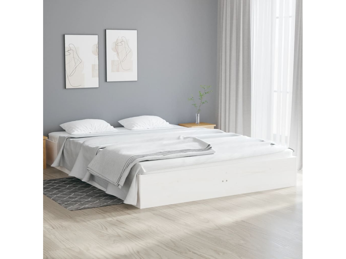 Estrutura De Cama Casal 135x190 Cm Madeira Maciça Branco