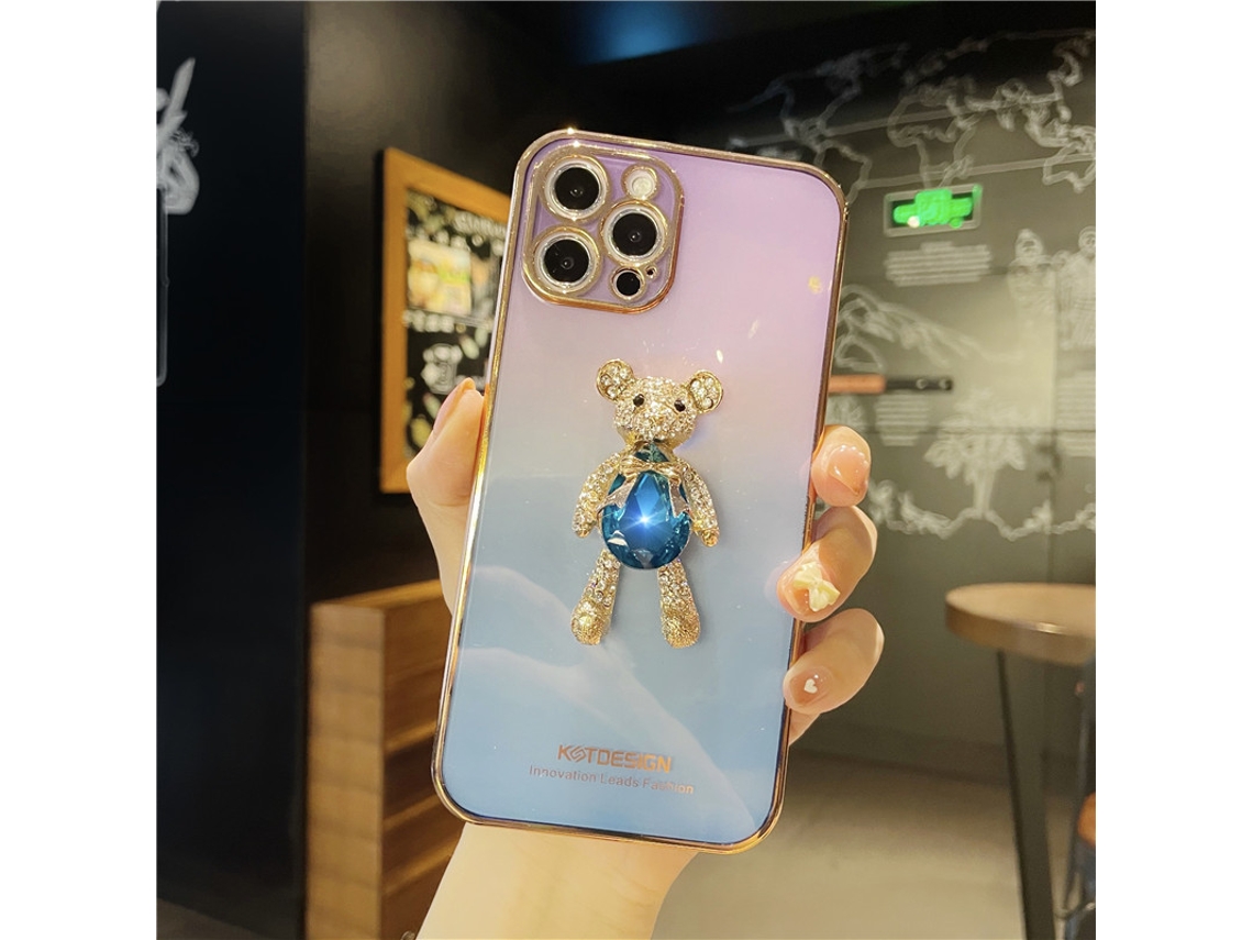 Capa LAXISCREED para Iphone 12 11 Estilo Urso Gradiente Pedras