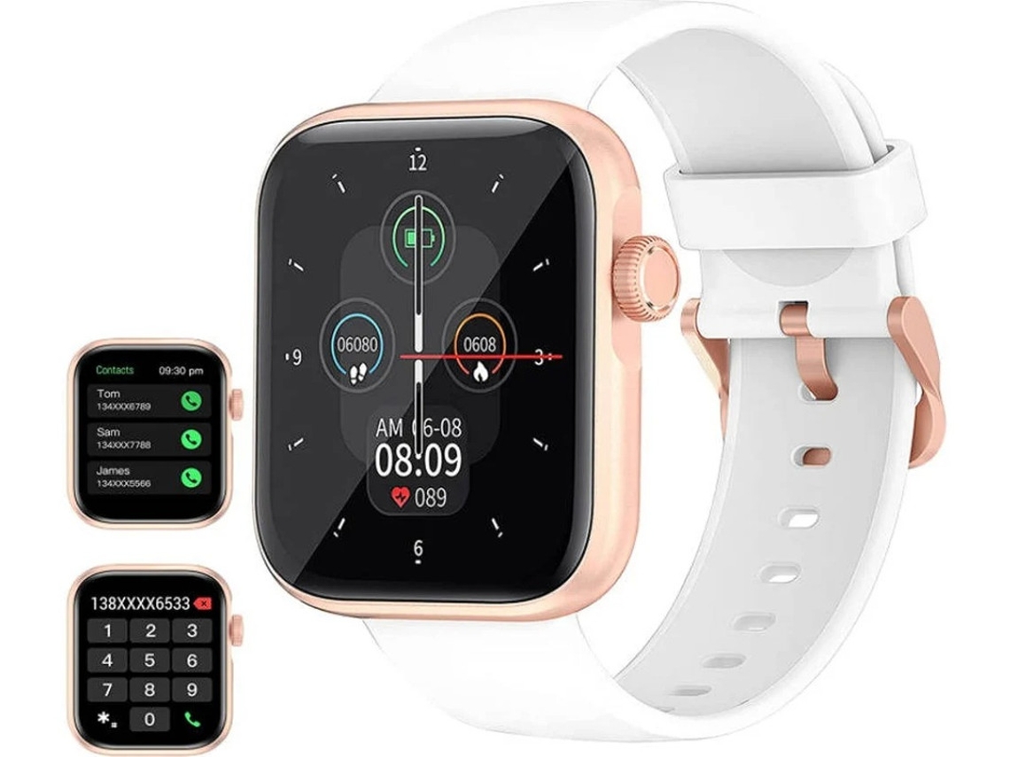 Smartwatch Homens/mulheres 1.69 Bluetooth Chamadas Fitness Tracker Ip67 Água Resist Monitor Passos Sono Calorias Branco Yizhood
