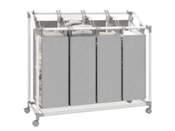 Cesto de Roupa Suja com 4 Compartimentos, Rodas, 160 L, Cinza, 97x38x81cm | S/MARCA