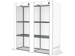Fogão Externo Branca Com Telhado Inclinado, 3 Prateleiras, 2 Enrolláveis Portas Estrutura De Aço 144x48x152 Cm