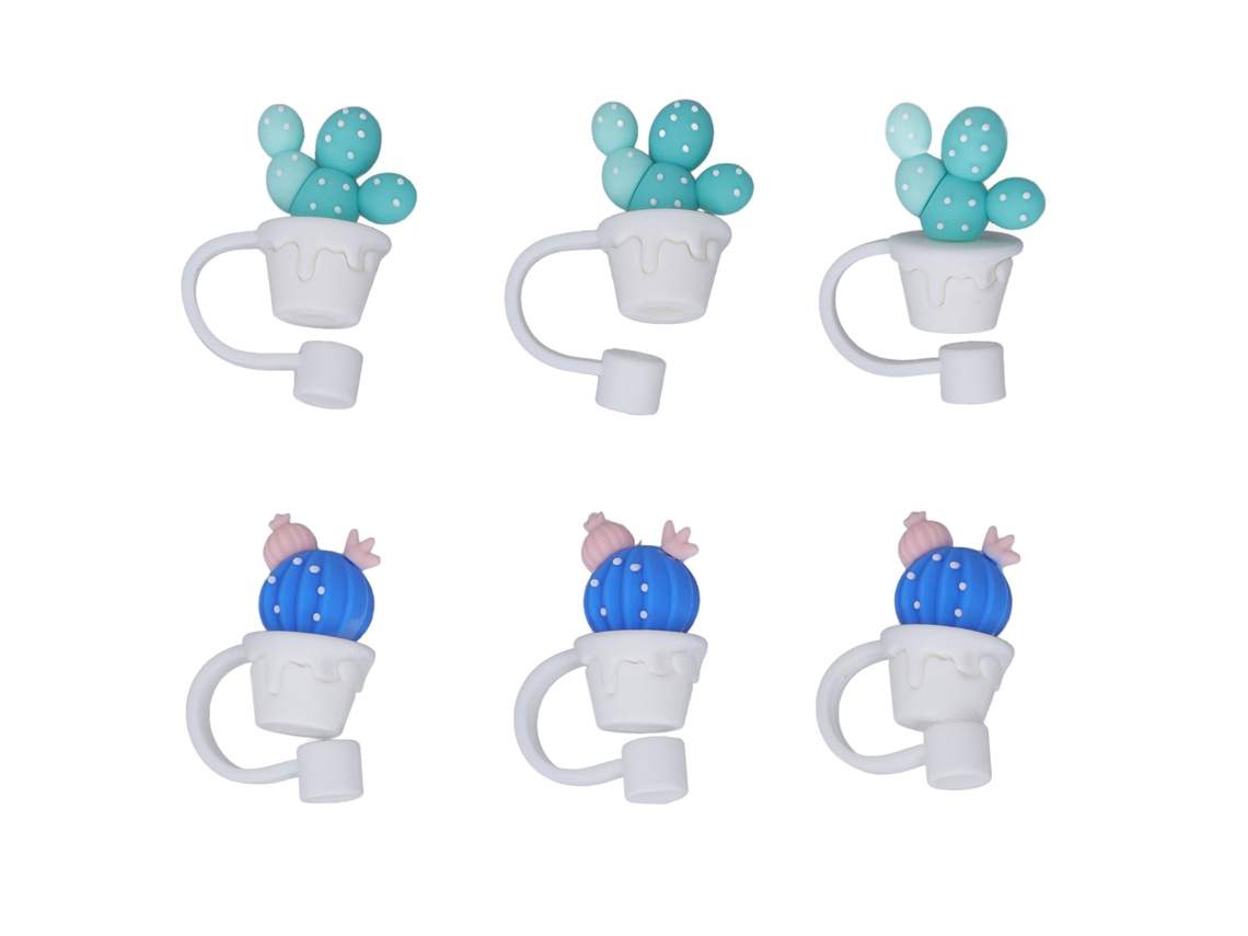 6 Capas Silicone para Canudos Cartoon Reutilizáveis