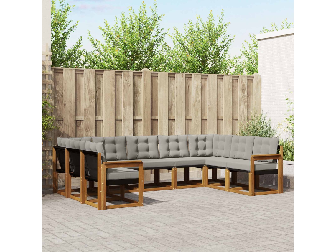 Vidaxl Conjunto De Sofás Para Exterior 9 Pcs Cinza Natural E Claro