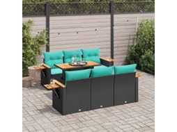 Vidaxl 7 Pcs Conjunto De Sofás P/ Jardim C/ Almofadões Vime Pe Preto