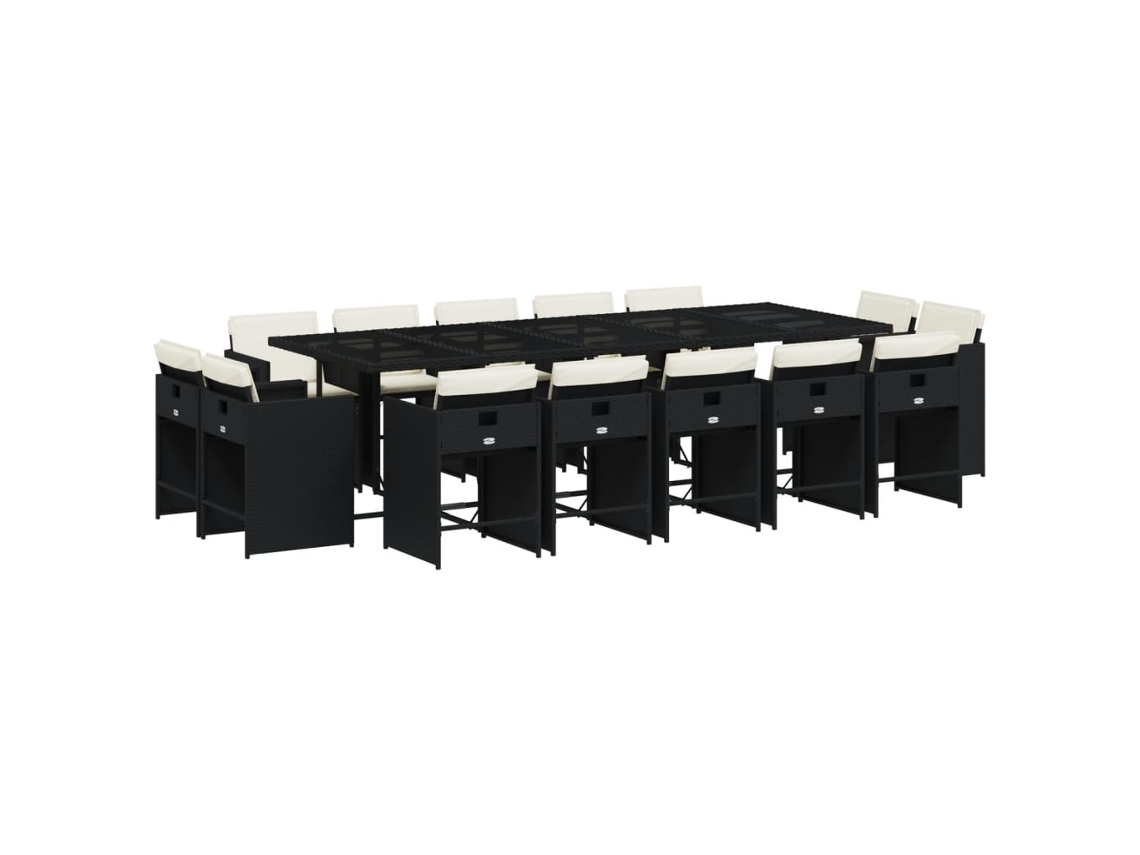 Conjunto de Jantar 15 Pcs para Jardim com Almofadões Vime Pe Preto MAISON EXCLUSIVE (15 pcs)