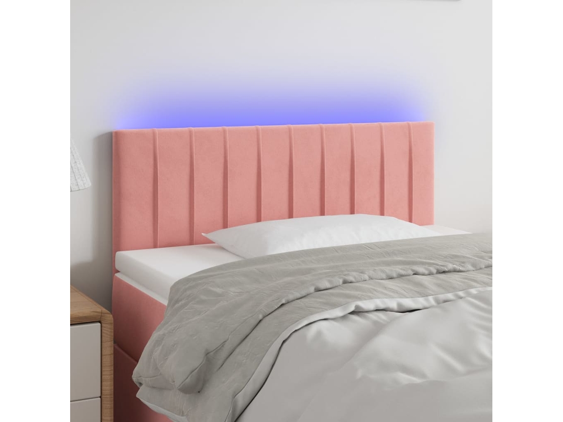Vidaxl Cabeceira De Cama C/ Luzes Led Veludo 100x5x78/88 Cm Rosa