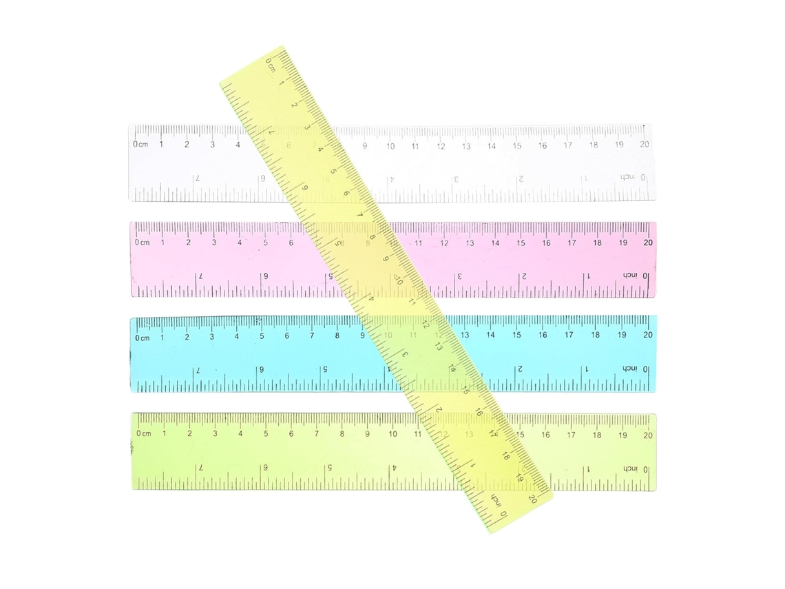Conjunto de 5 réguas de desenho de plástico multicoloridas de 20 cm, régua reta, ferramenta de medição profissional para