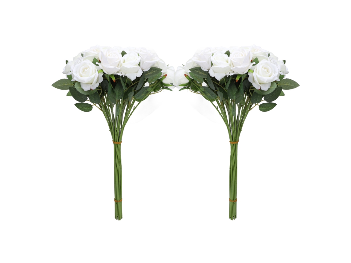 50 Rosas Artificiais Brancas Com Talo Longo Para Decoração
