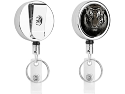 Porta Crachá Retrátil Com Estampa De Tigre Preto E Branco, Moderno E Durável, Em Metal, Com Cordão De Nylon De 68cm