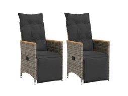 Vidaxl Cadeiras Jardim Reclináveis 2 Pcs C/ Almofadões Vime Pe Cinza