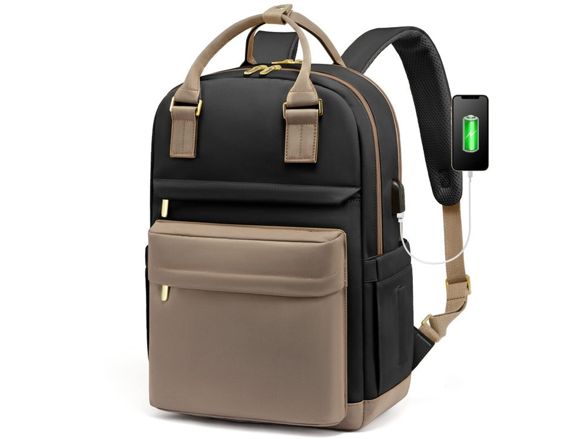 Mochila Para Portátil, 15 Polegadas, Usb, 2 Compartimentos, Preto, Para Portátil, Trabalho E Viagem Tressino