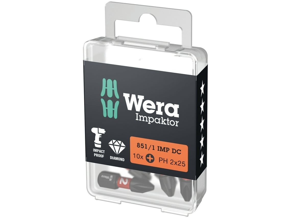 Brocas Impaktor Phillips, 10 Peças 851/1 Imp Dc Ph 3 X 25 Mm Diy-Box WERA 05057617001
