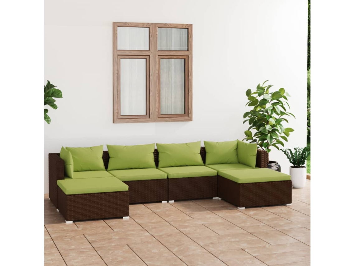 Pcs Conjunto Lounge Jardim C/ Almofadões Vime Pe Castanho Dkd Home Decor