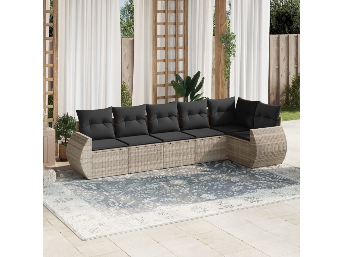Vidaxl 6 Pcs Conj. Sofás Jardim Com Almofadões Vime Pe Cinzento-claro