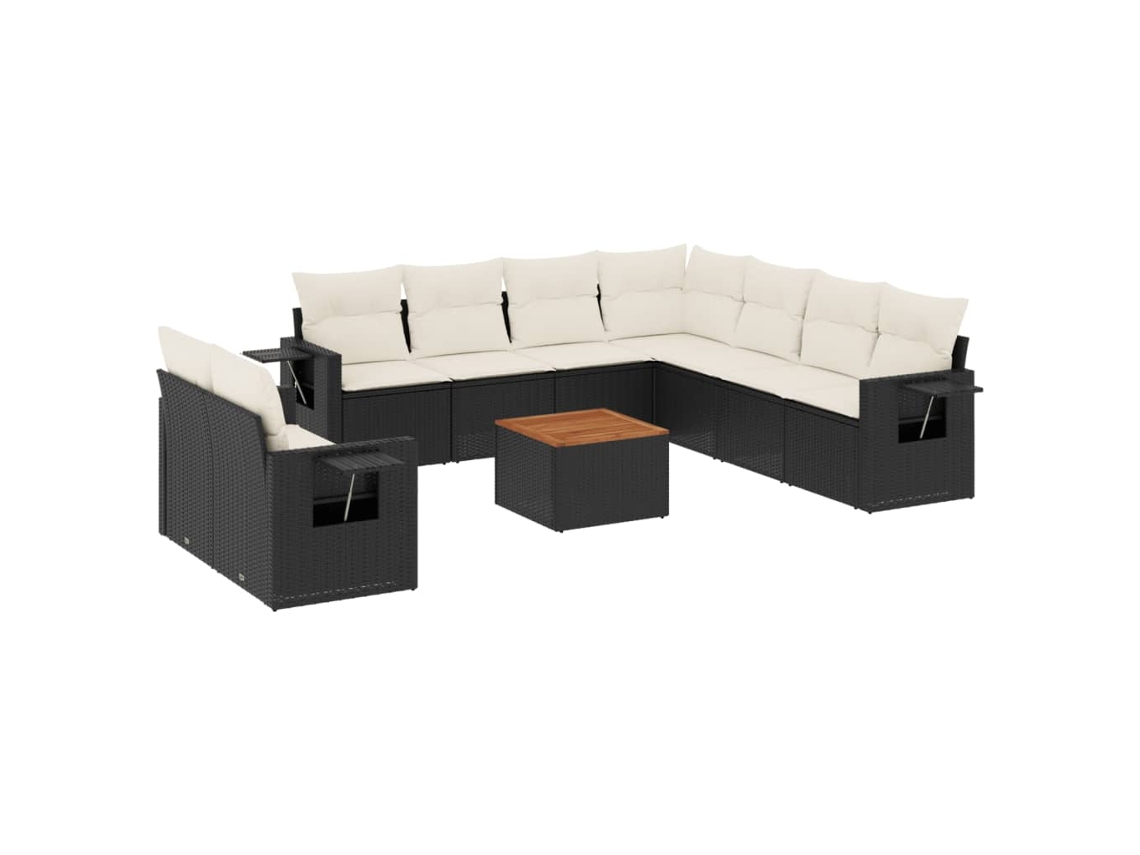 Conjunto de 10 sofás de jardim com almofadões Vime Pe Preto MAISON EXCLUSIVE