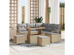 Vidaxl Conjunto De Sofá De Jardim Com Almofada 8 Pcs Bege Vime Pe