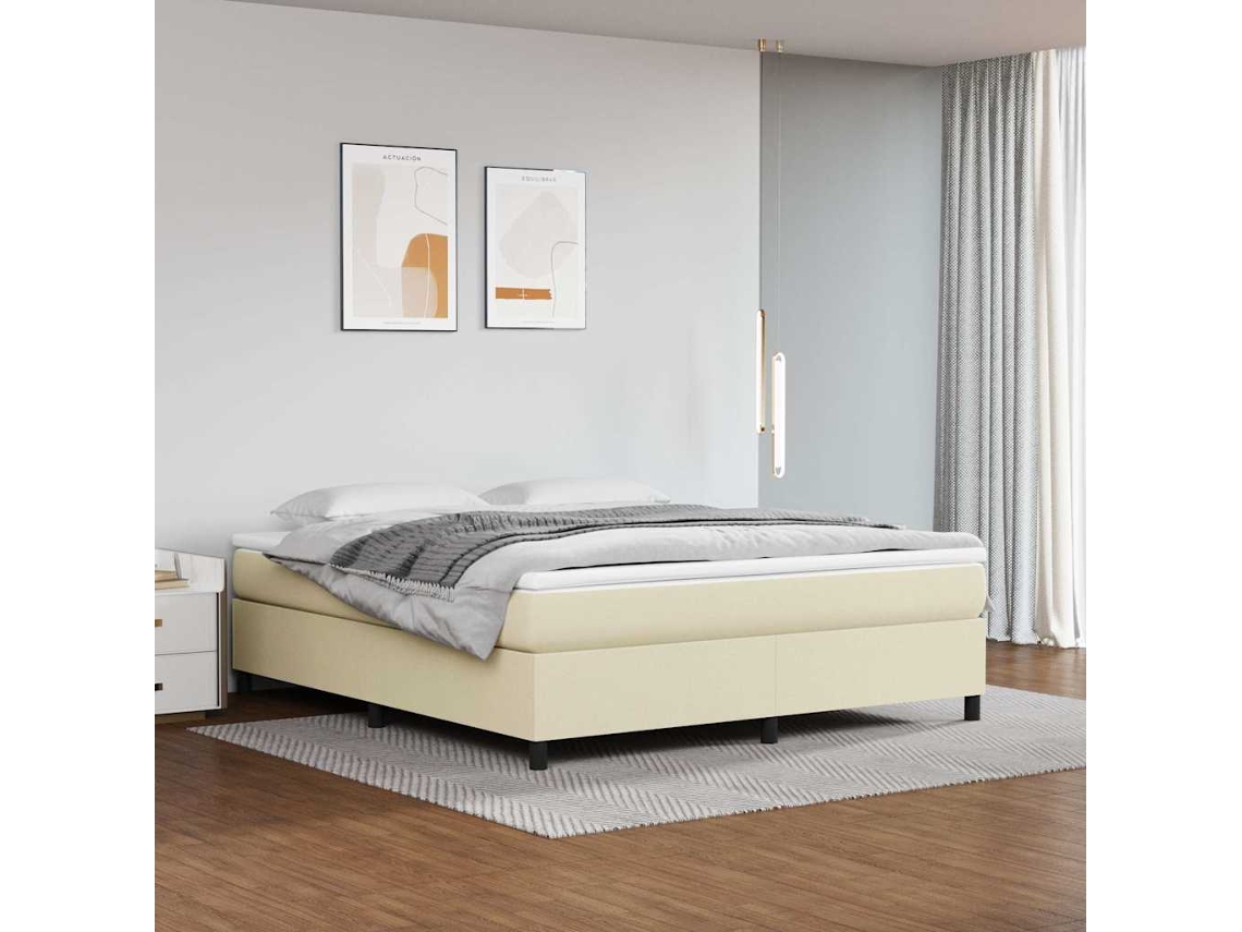 Vidaxl Cama Com Molas/colchão 160x200 Cm Couro Artificial Cor Creme