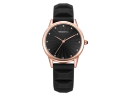 Relógio de Pulso Feminino com Strass Mostrador Redondo Quartzo À Prova D'água Preto