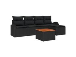 Conjunto 6 Conjunto De Móveis Para Exterior Vidaxl Preto Vime Pe (234 X 117 X 69 Cm)