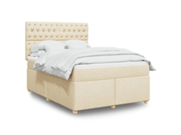 Vidaxl Cama Com Molas/colchão 140x190 Cm Tecido Cor Creme