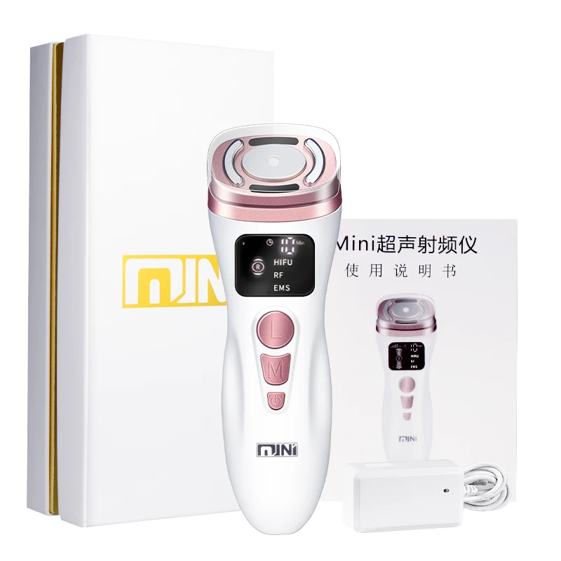 Mini Dispositivo de Beleza por Radiofrequência Hifu, Dispositivo de Beleza Facial Ultrassônico com Microcorrente Ems MDUG