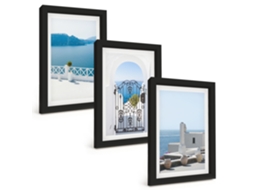 Galeria De Pinturas Muraismar Edifícios Brancos Grécia Moldura Preta Fotos Para O Escritório Espelharte (3 Peças 20x30 Cm)