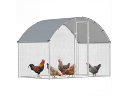 Galinheiro com telhado externo, fechadura à prova d'água, aço galvanizado, 2,8x1,7x1,9m, prata