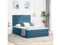 Vidaxl Cama Com Arrumação E Colchão Azul Escuro 140 X 200 Cm Veludo
