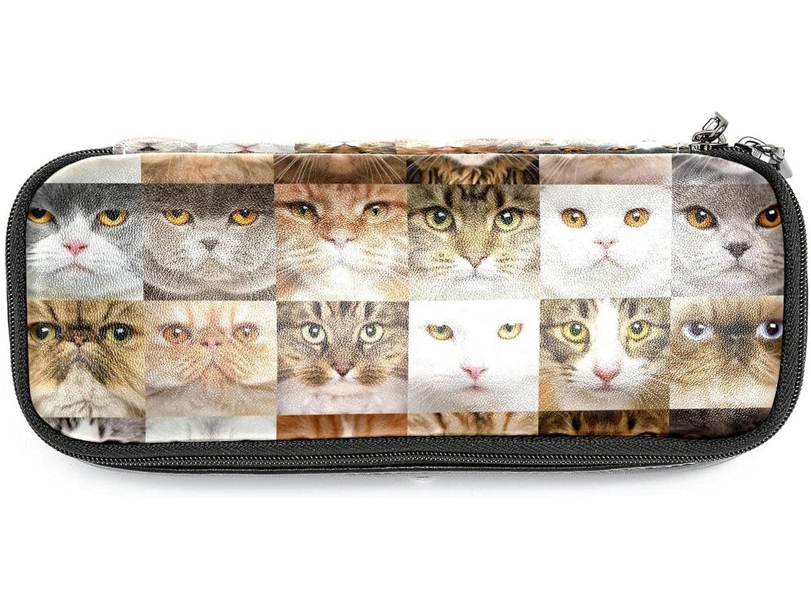 Estojo grande com estampa de gato, ideal para escola, mesa de trabalho, adultos, meninas e meninos.