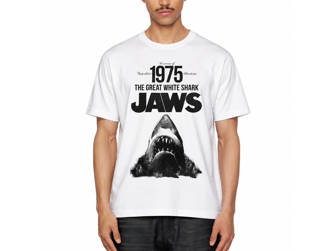 Rockinstone Jaws Movie Summer Of '75 White Adult T-shirt Size:s