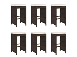 Conjunto de Bancos de Bar para Jardim com Almofadões Vime Pe Castanho MAISON EXCLUSIVE (38x38x80 cm)