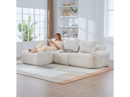 Sofá Modular Para 3 Pessoas Com Banquetas, Combinável, Com Porta-copos E Bolso Lateral. Ideal Para Sala E Família. Bege.