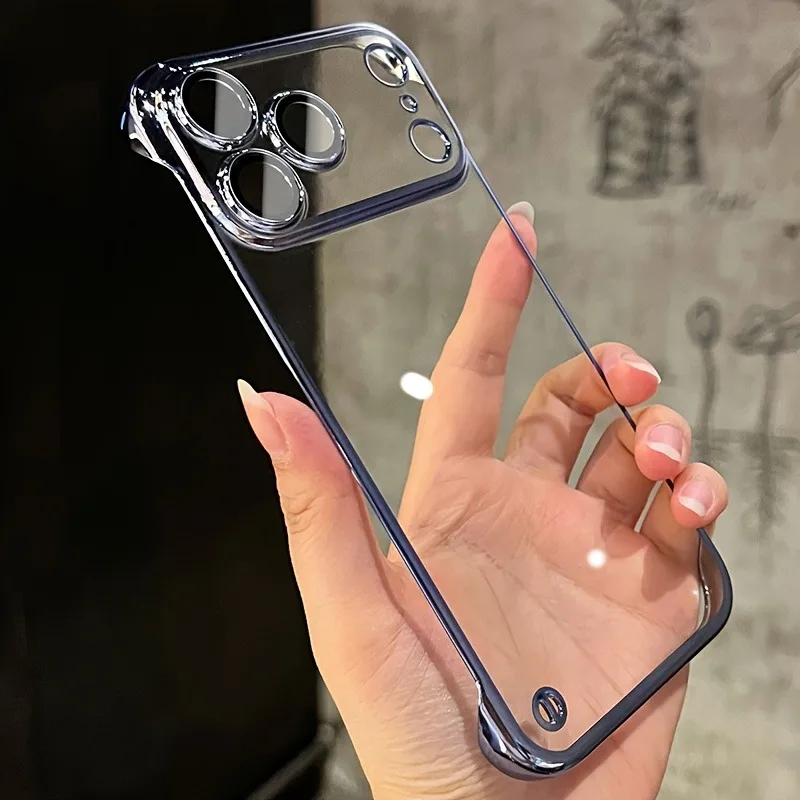 Capa Para Iphone 14 Azul, Sem Moldura E Com Acabamento Eletrogalvanizado. Capa Protetora Transparente Ultrafina E Resistente A Impactos.