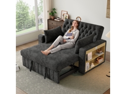 Sofá-cama Multifuncional De 3 Lugares - Com Arrumação, Função Cama, Porta-copos, Usb E Almofadas - Cinza
