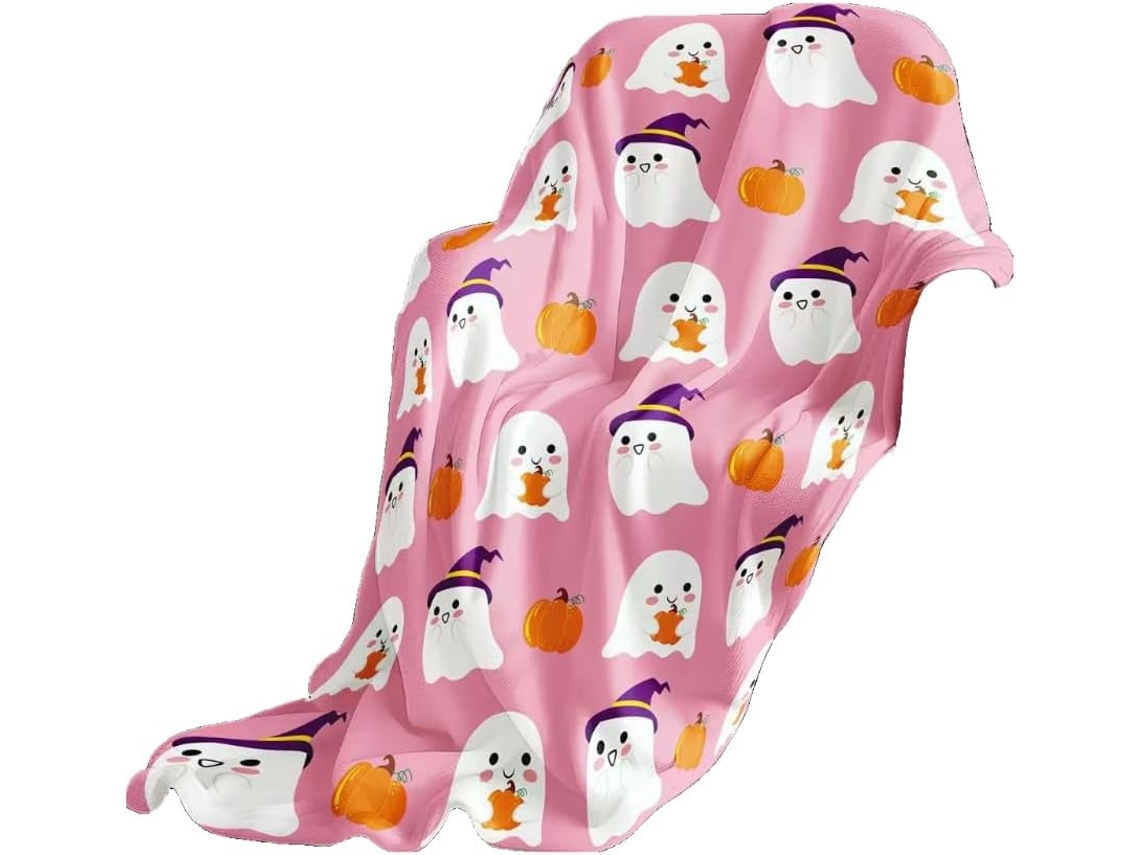 Manta Preta de Halloween Syjym com Estampa Abóbora Fantasma e Morcego em Flanela Ideal para Sofá, Macio, Quent