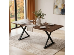 Mesa 180×90×75cm Estilo Moderno Robusta Pés Metálicos Para 6-8 Pessoas Tom Nogueira E Preto