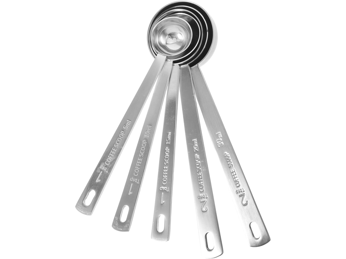 Conjunto De 5 Colheres Medidoras Aço Inoxidável Com Precisão E Capacidade 5a 30ml Café Confeitaria, Ideais