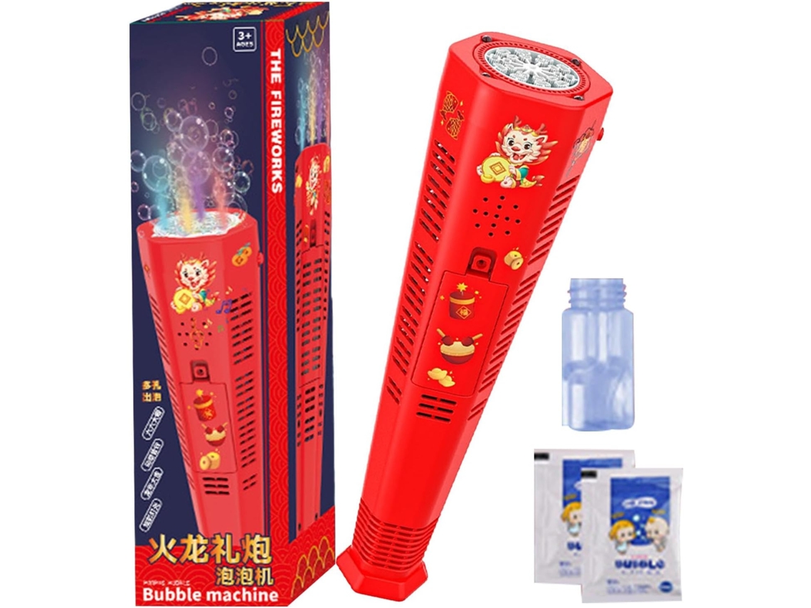 Máquina de Bolhas Sabão com Luzes e Fogos Artifício - Ano da Serpente Recarregável 20 Furos