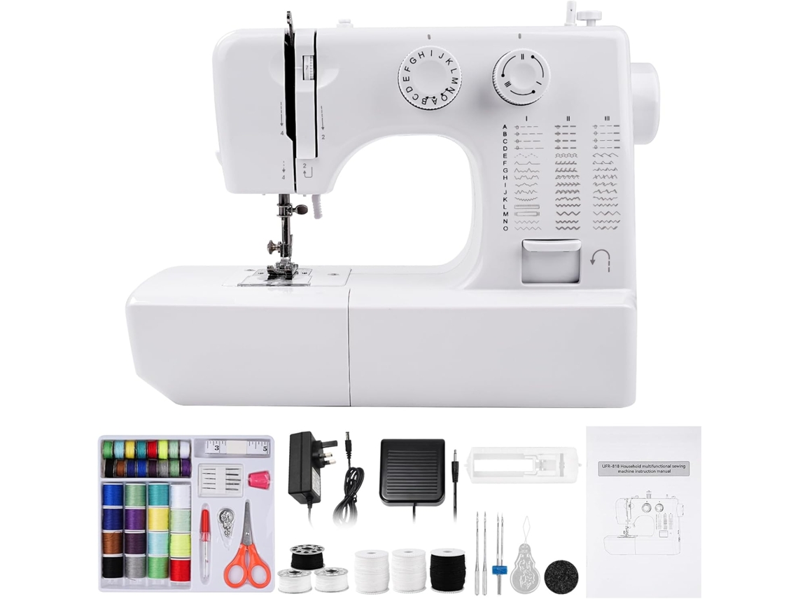 Mini Máquina De Costura Doméstica 818, Elétrica Com 45 Pontos E Kit De Costura Com 42 Peças