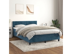 Cama Com Molas/colchão 140x190 Cm Veludo Azul-escuro