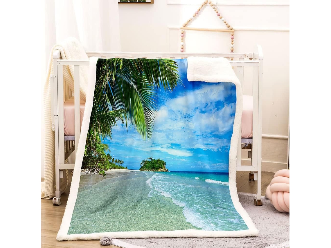 Manta com Estampa de Paisagem Marít em Microfibra 130x150cm