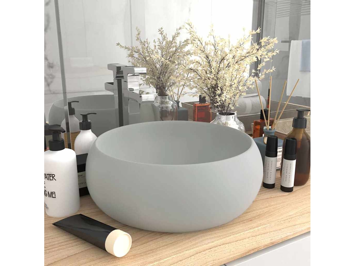 Vidaxl Lavatório Luxuoso Redondo 40x15 Cm Cerâmica Cinzento-claro Mate
