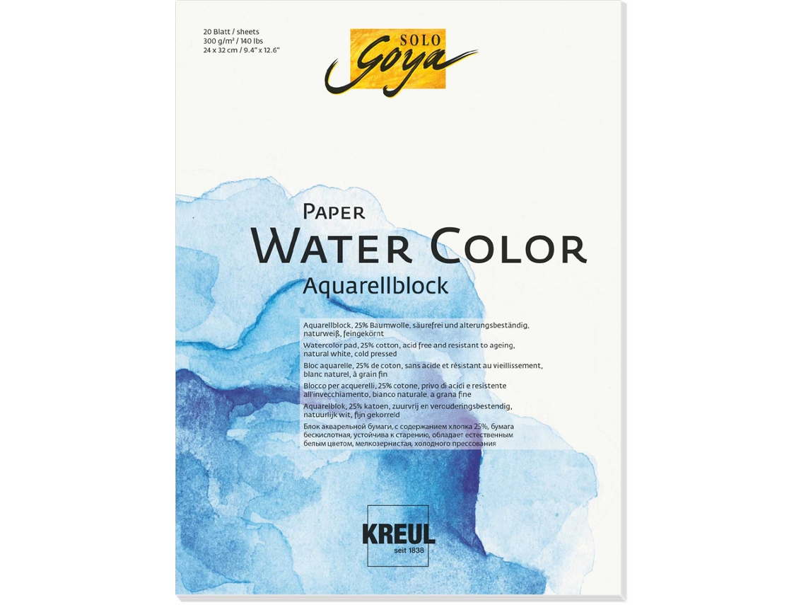 Bloco de Artista KREUL Solo Goya Papel Aquarela 300X400 Mm
